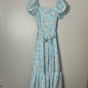 LoveShackFancy + Target Blue Floral Puff Sleeve Estelle Midi Dress Size 6